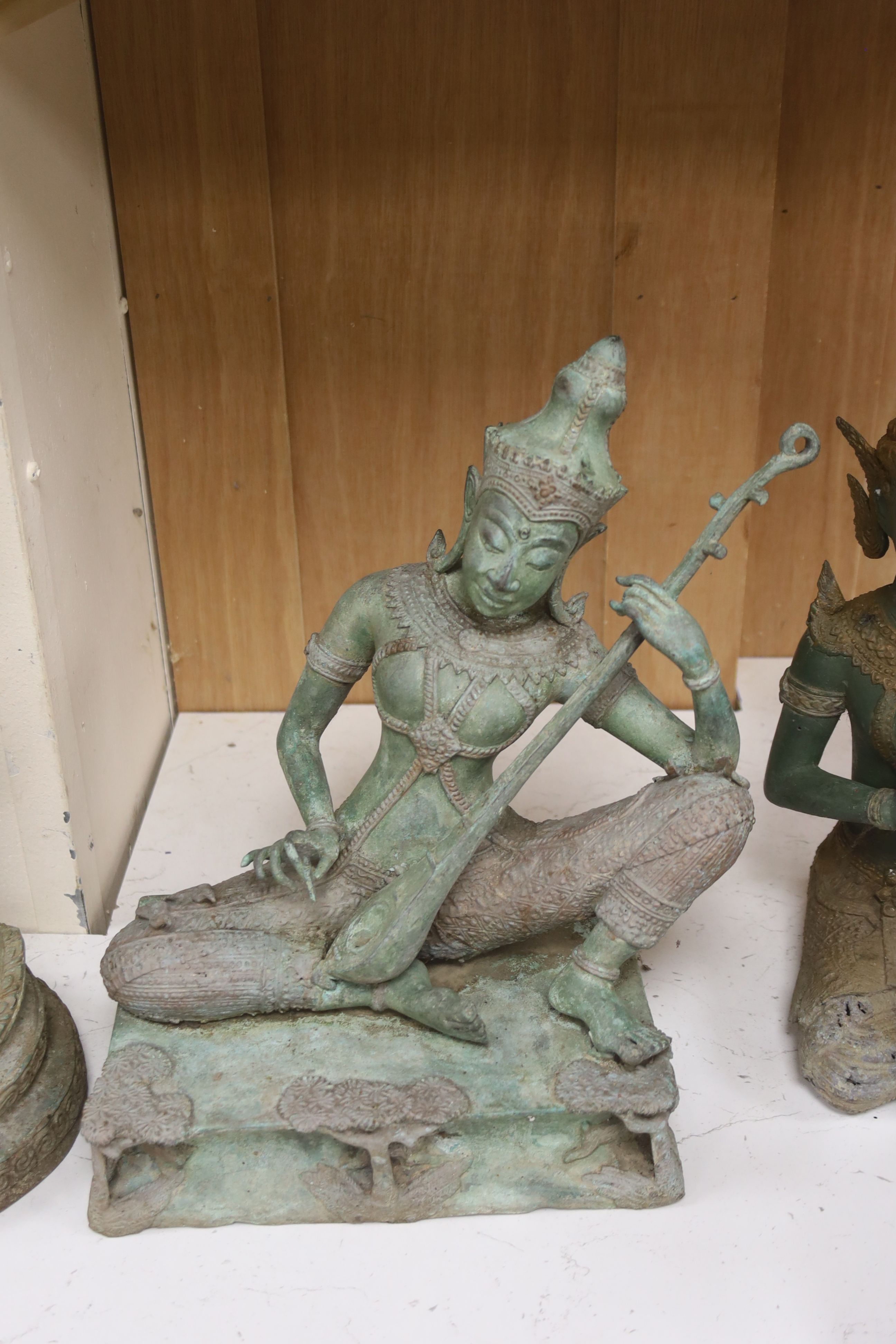 Four 20th century Thai bronze Buddhas, tallest 58cm